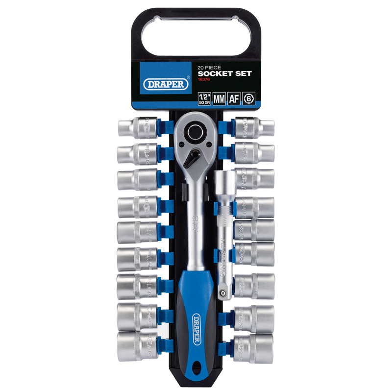 1/2" Sq. Dr. Combined MM/AF Socket and Ratchet Set (20 Piece)