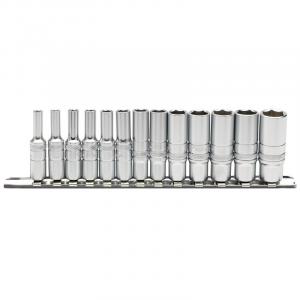 1/4" Sq. Dr. Deep Metric socket on Metal Rail (13 Piece)