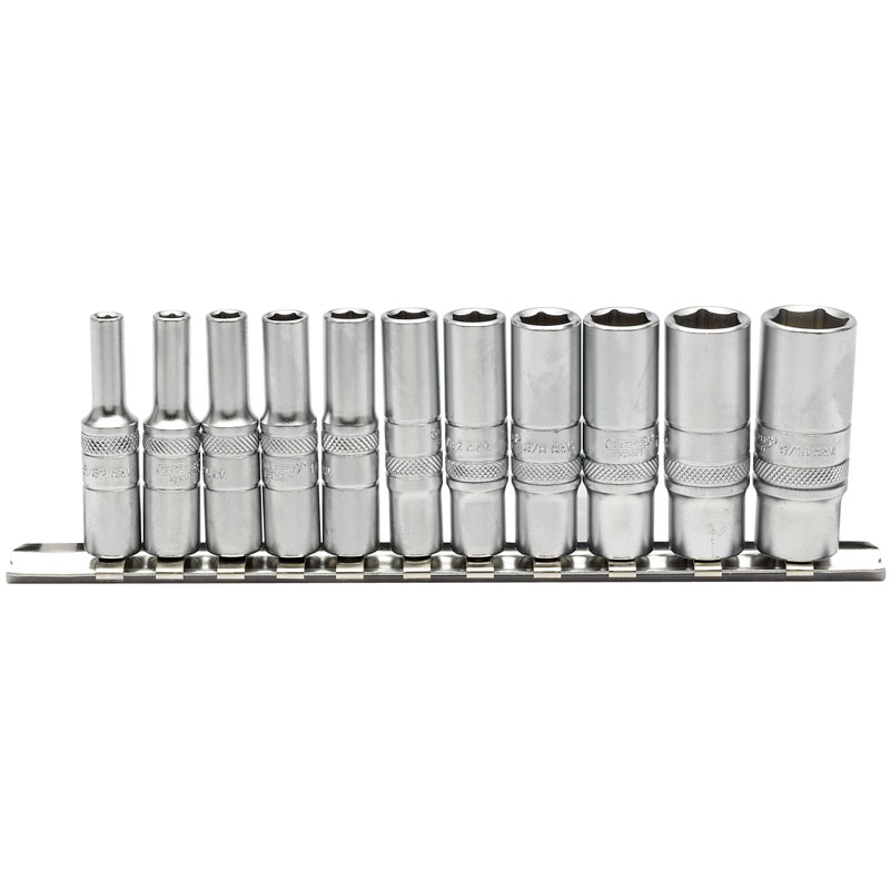 1/4" Sq. Dr. Imperial Deep socket on Metal Rail (11 Piece)