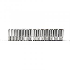 3/8" Sq. Dr. Metric Deep Socket Set on Metal Rail (15 Piece)