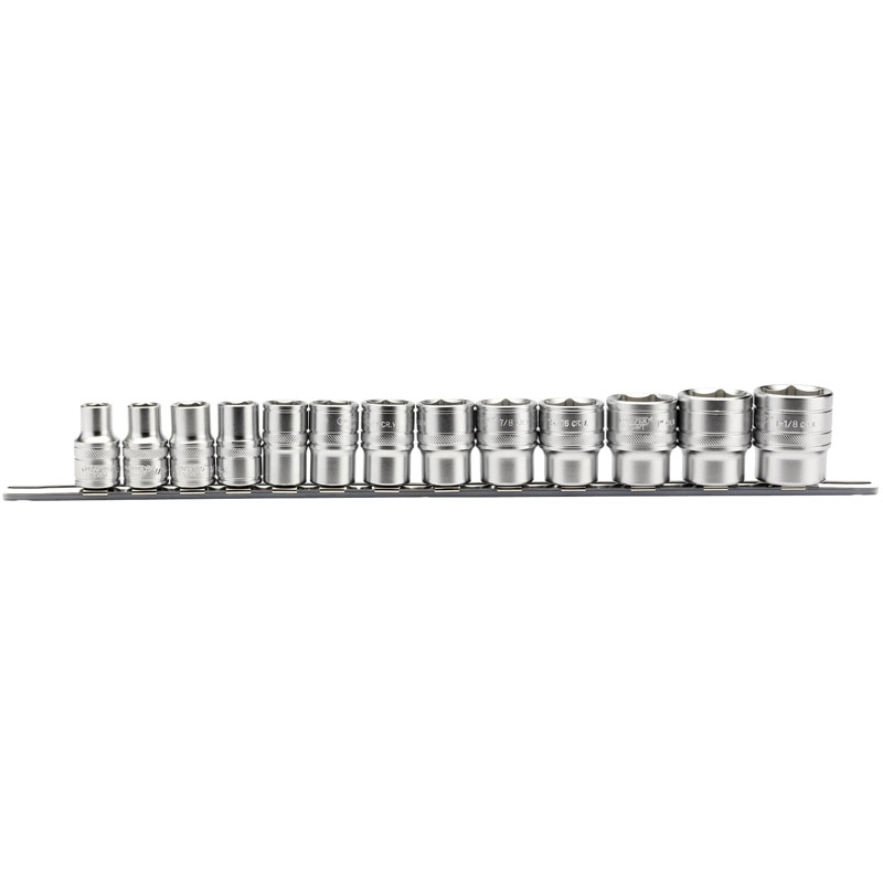 1/2" Sq. Dr. Imperial socket on a Metal Rail (13 Piece)
