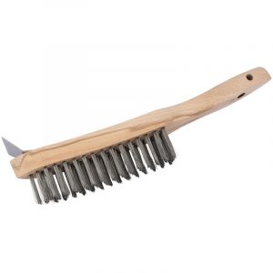 Heavy Duty 4 Row Wire Scratch Brush with Scraper (310mm)