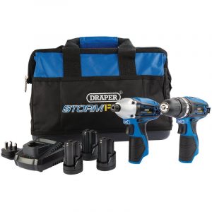 Draper Storm Force® 10.8V Power Interchange Drill and Driver Twin Kit (+3 x 1.5Ah Batteries, Charger and Bag)