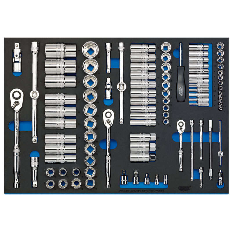 1/4", 3/8", and 1/2" Socket Set in Full Plus Drawer EVA Insert Tray (96 Piece)