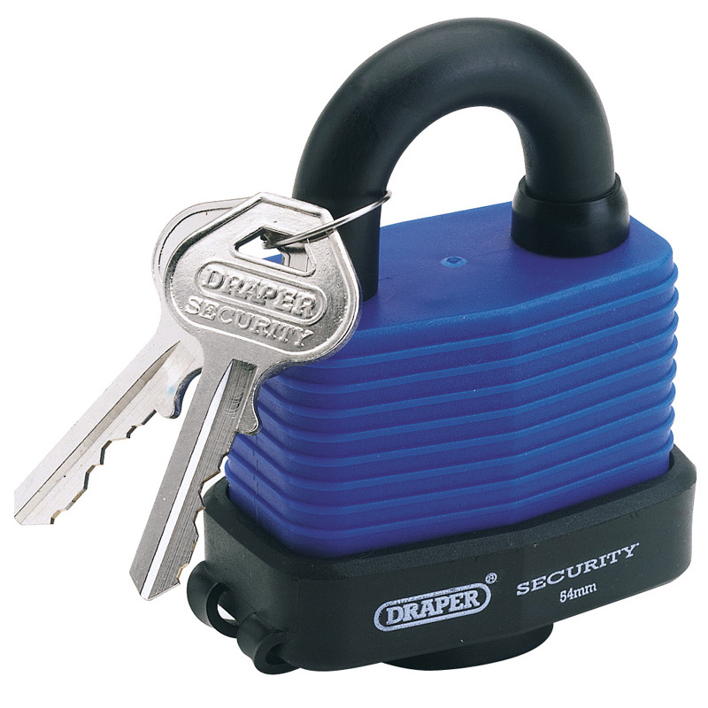 54mm Laminated Steel Padlock and 2 Keys with Hardened Steel Shackle and Bumper