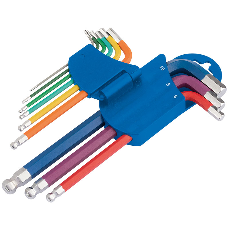 Metric Coloured Hexagon and Ball End Key Set (9 Piece)