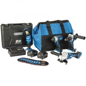 D20 20V Workshop Kit (4 Piece) (+1 x 3Ah Batteries, 1 x 4Ah Battery, Charger and Bag)