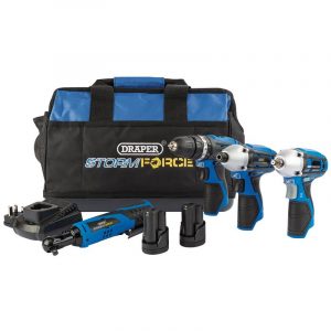 Draper Storm Force® 10.8V Power Interchange 4 piece Kit (2x 1.5Ah Batteries, Charger and Bag)