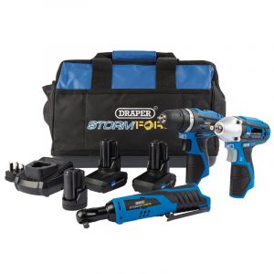 Draper Storm Force® 10.8V Power Interchange Drill Driver Kit (+2 x 4Ah Batteries, 1 x 1.5Ah battery, Charger and Bag)