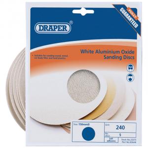 Five 150mm 240 Grit Aluminium Oxide Sanding Discs