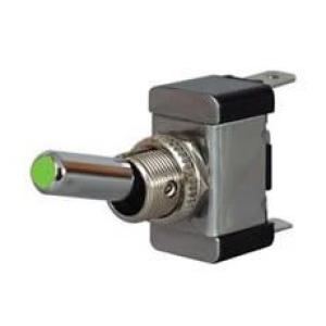 Green LED On/Off Toggle Switch with Metal Lever- 12/24V