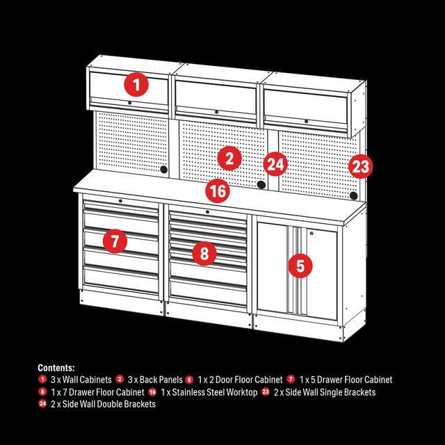 DRAPER BUNKER® Modular Storage Combo with Stainless Steel Worktop (14 Piece) - Image 2
