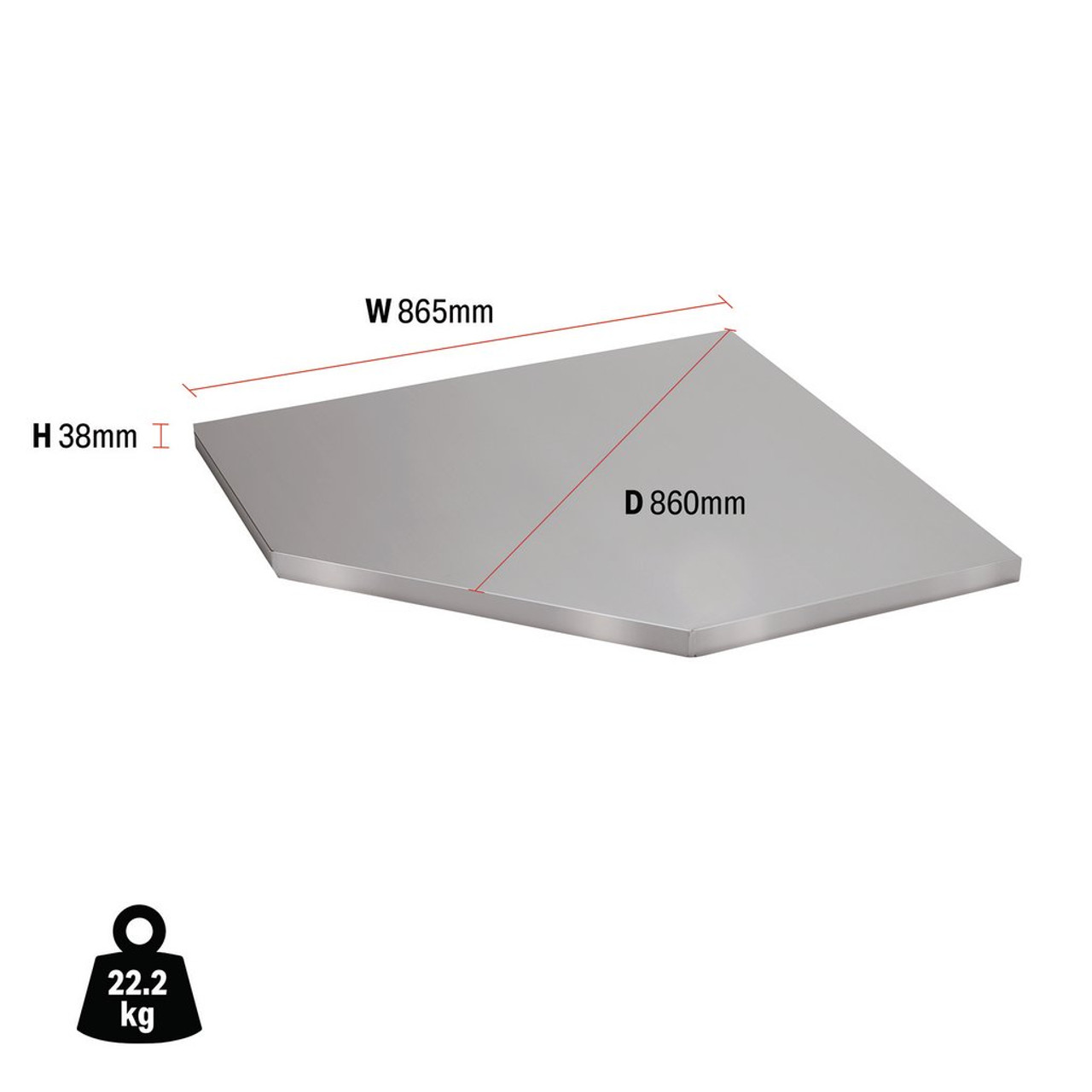 DRAPER BUNKER® Modular Stainless Steel Worktop for Corner Cabinet, 865mm - Image 2