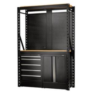 BUNKER® 15 Piece Modular Storage Combo 2 Tier Racking with Hardwood Shelving, Pegboards and Floor Cabinets, 1500 mm