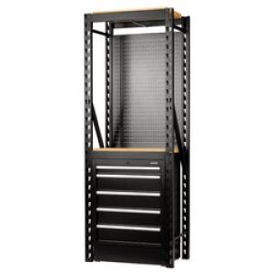 BUNKER® 13 PIECE MODULAR STORAGE COMBO 2 TIER RACKING WITH HARDWOOD SHELVING, PEGBOARD AND FLOOR CABINET, 750 MM