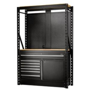 BUNKER® 14 Piece Modular Storage Combo 2 Tier Racking with Hardwood Shelving, Pegboards and Floor Cabinet, 1500 mm