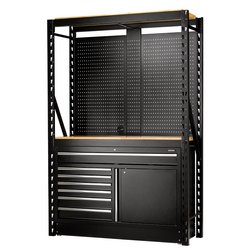 BUNKER® 14 Piece Modular Storage Combo 2 Tier Racking with Hardwood Shelving, Pegboards and Floor Cabinet, 1500 mm