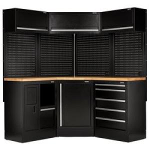 BUNKER® 18 PIECE MODULAR STORAGE CORNER COMBO WITH HARDWOOD WORKTOP, 3454 MM