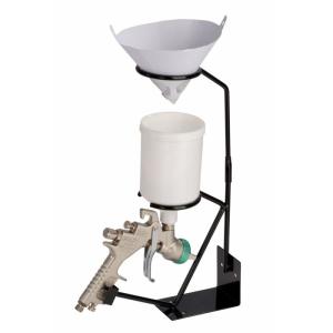 Fast Mover ToolsBench mounted spray gun holder for gravity feed spray guns. Fitted with cradle for paint straining