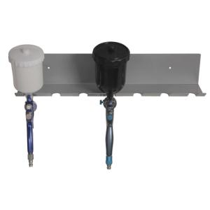 Wall mounted gravity feed spray gun holder for 7 spray guns