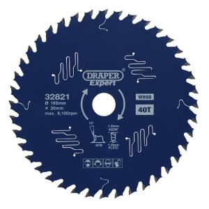 Draper Expert TCT Circular Saw Blade for Wood with PTFE Coating, 165 x 20mm, 40T