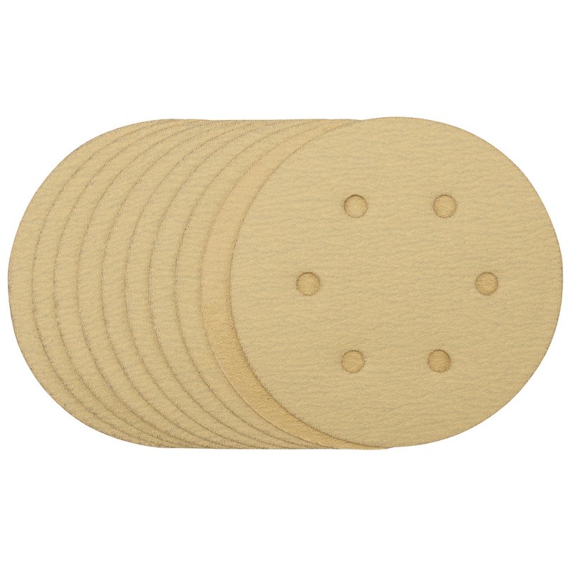 Gold Sanding Discs with Hook & Loop, 150mm, 120 Grit (Pack of 10)