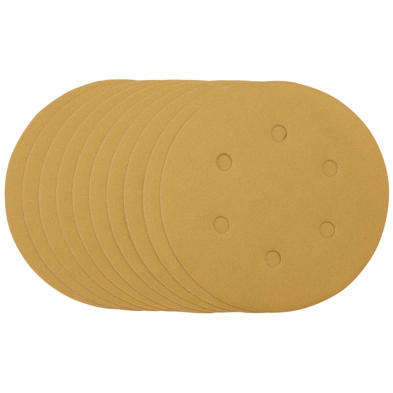Gold Sanding Discs with Hook & Loop, 150mm, 320 Grit (Pack of 10)